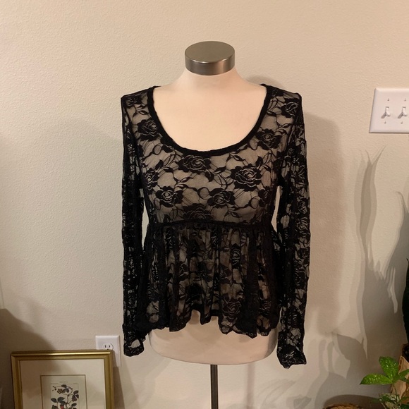 Ultra Flirt Tops - Black lace peplum top Ultra Flirt Tops - Black lace peplum top
